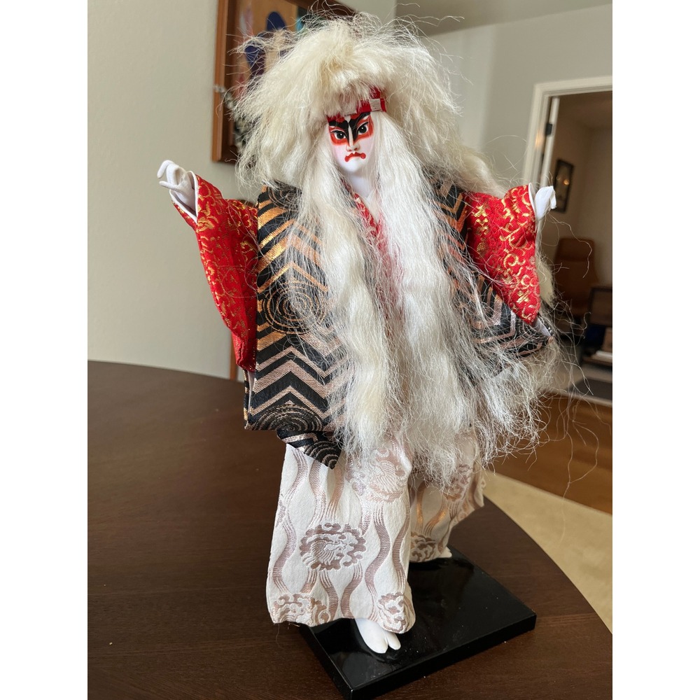 Vintage Nishi Doll Japan Renjishi White Lion Kabuki Dancer Brocade Silk Kimono